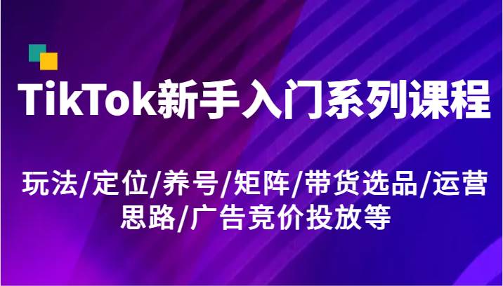 TikTok新手入门系列课程，玩法/定位/养号/矩阵/带货选品/运营思路/广告竞价投放等-千寻创业网