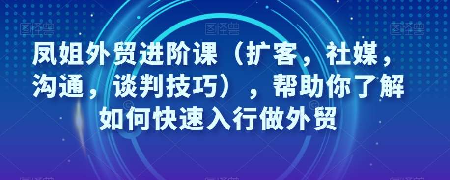 凤姐外贸进阶课（扩客，社媒，沟通，谈判技巧），帮助你了解如何快速入行做外贸-千寻创业网
