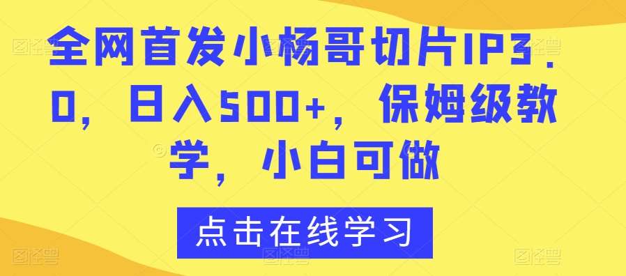 全网首发小杨哥切片IP3.0，日入500+，保姆级教学，小白可做【揭秘】-千寻创业网
