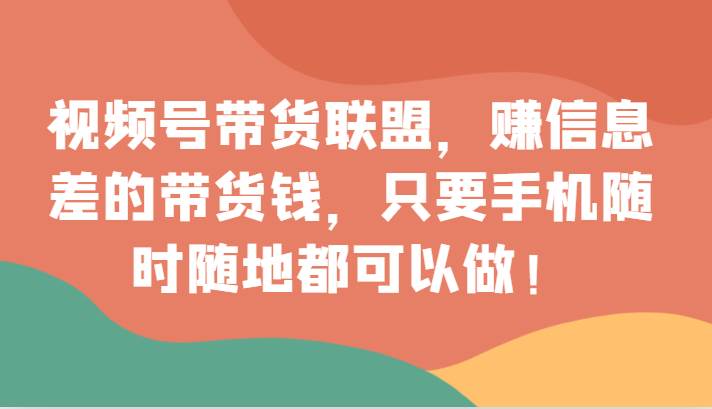 视频号带货联盟，赚信息差的带货钱，只需手机随时随地都可以做！-千寻创业网