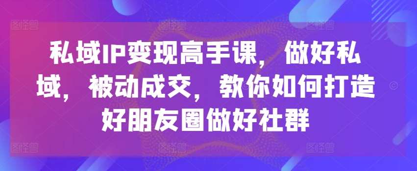 私域IP变现高手课，做好私域，被动成交，教你如何打造好朋友圈做好社群-千寻创业网