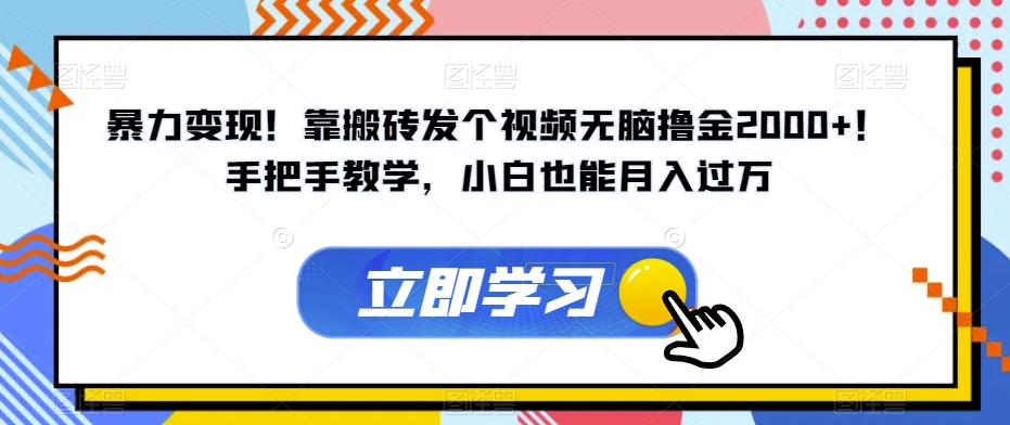 暴力变现！靠搬砖发个视频无脑撸金2000+！手把手教学，小白也能月入过万【揭秘】-千寻创业网