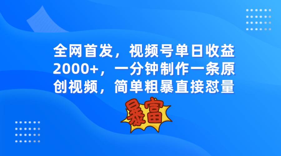 全网首发，视频号单日收益2000+，一分钟制作一条原创视频，简单粗暴-千寻创业网