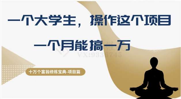 十万个富翁修炼宝典之4.一个大学生操作这个项目，一个月能搞一万-千寻创业网