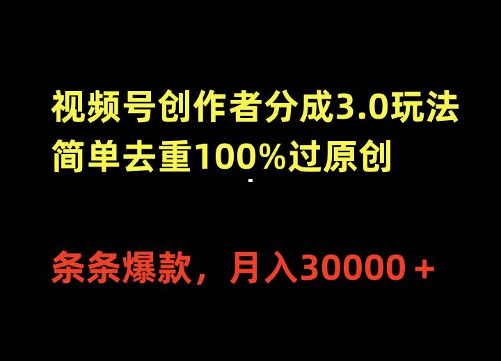 （10002期）视频号创作者分成3.0玩法，简单去重100%过原创，条条爆款，月入30000＋-千寻创业网