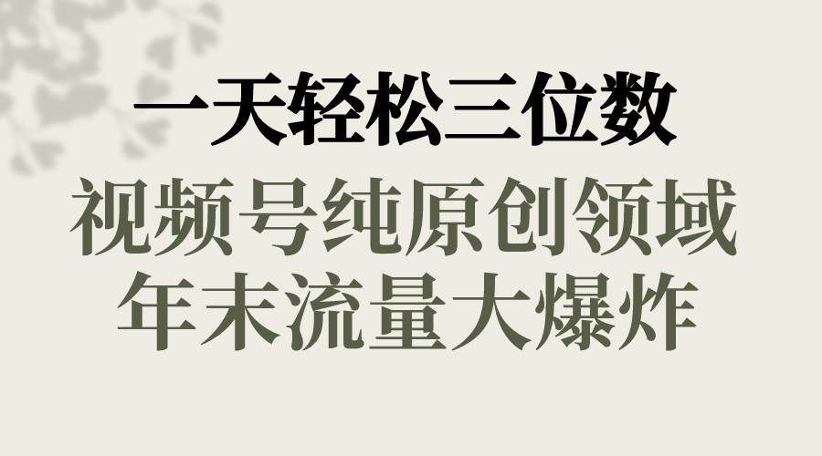 （8647期）一天轻松三位数，视频号纯原创领域，春节童子送祝福，年末流量大爆炸，-千寻创业网