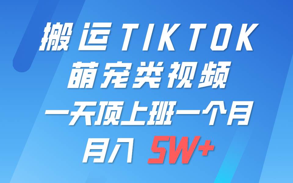 一键搬运TIKTOK萌宠类视频，一部手机即可操作，所有平台均可发布 轻松月入5W+-千寻创业网