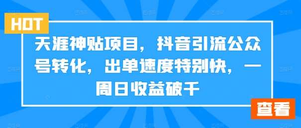 天涯神贴项目，抖音引流公众号转化，出单速度特别快，一周日收益破千-千寻创业网