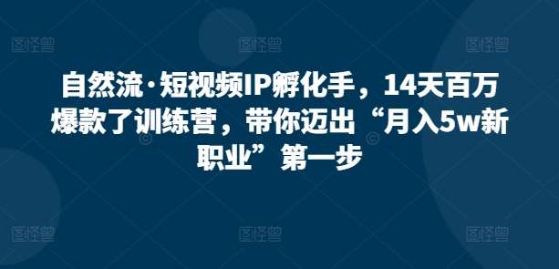 自然流·短视频IP孵化手，14天百万爆款了训练营，带你迈出“月入5w新职业”第一步-千寻创业网