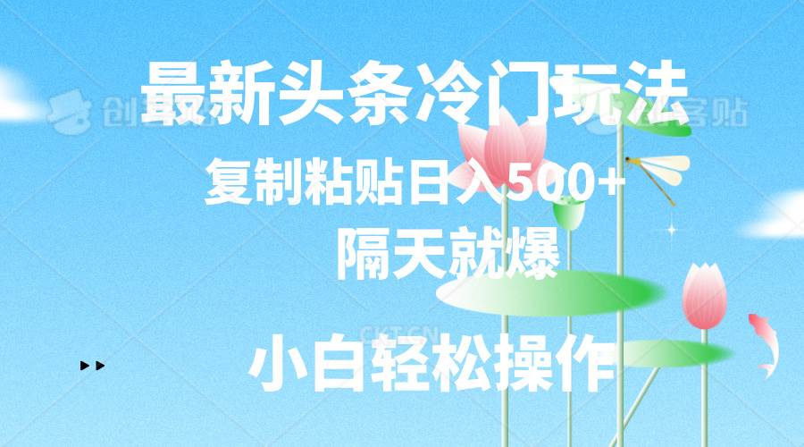 （11414期）最新头条冷门玩法，隔天就爆，复制粘贴日入500+-千寻创业网