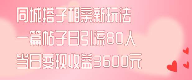 同城搭子相亲新玩法一篇帖子引流80人当日变现3600元(项目教程+实操教程)【揭秘】-千寻创业网