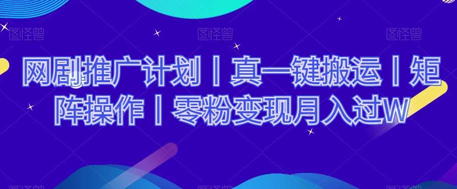 网剧推广计划丨真一键搬运丨矩阵操作丨零粉变现月入过W-千寻创业网