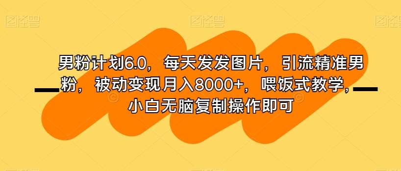男粉计划6.0，每天发发图片，引流精准男粉，被动变现月入8000+，喂饭式教学，小白无脑复制操作即可-千寻创业网