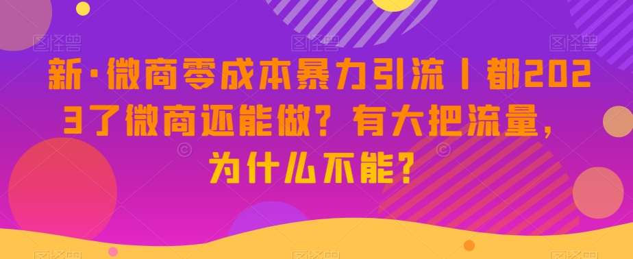 新·微商零成本暴力引流丨都2023了微商还能做？有大把流量，为什么不能？-千寻创业网