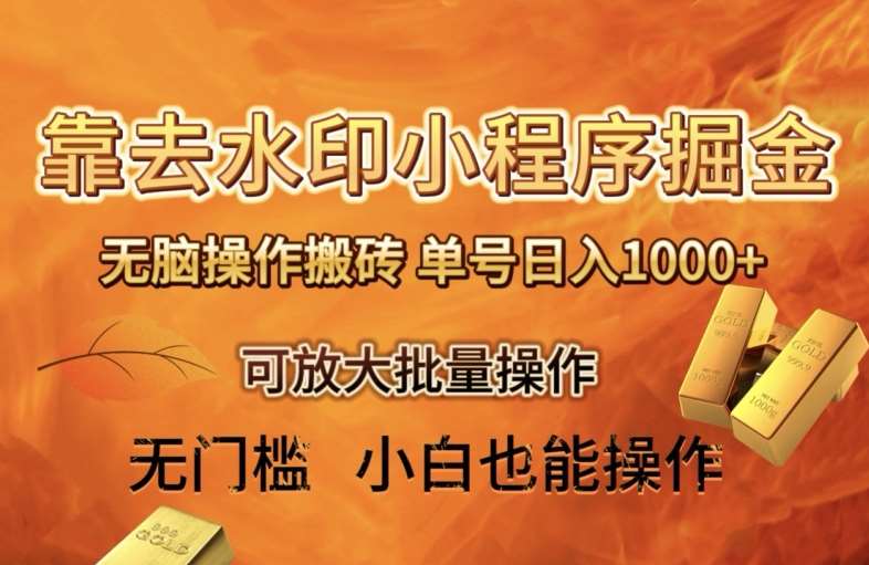 靠去水印小程序无脑操作搬砖，单号日入1000+保姆级教程可放大批量操作【揭秘】-千寻创业网