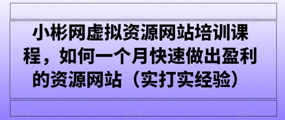 小彬网虚拟资源网站培训课程，如何一个月快速做出盈利的资源网站（实打实经验）-千寻创业网
