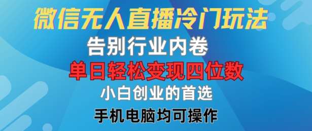 微信无人直播冷门玩法，告别行业内卷，单日轻松变现四位数，小白的创业首选【揭秘】-千寻创业网