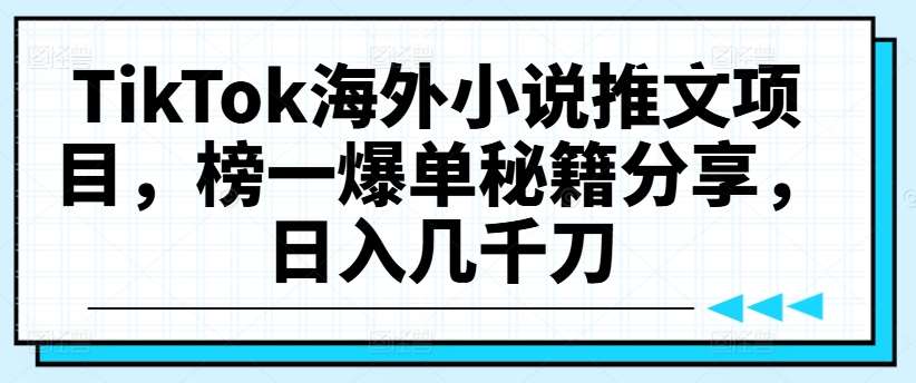 TikTok海外小说推文项目，榜一爆单秘籍分享，日入几千刀-千寻创业网