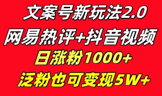 （8484期）文案号新玩法 网易热评+抖音文案 一天涨粉1000+ 多种变现模式 泛粉也可变现-千寻创业网