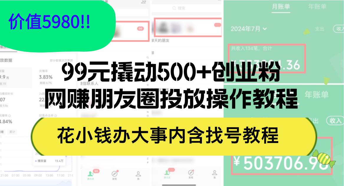 （12431期）99元撬动500+创业粉，网赚朋友圈投放操作教程价值5980！花小钱办大事内…-千寻创业网