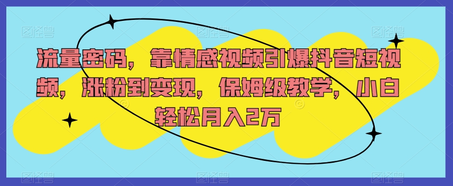 流量密码，靠情感视频引爆抖音短视频，涨粉到变现，保姆级教学，小白轻松月入2万【揭秘】-千寻创业网