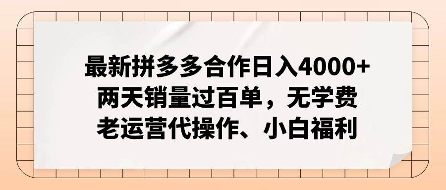 （11343期）最新拼多多合作日入4000+两天销量过百单，无学费、老运营代操作、小白福利-千寻创业网