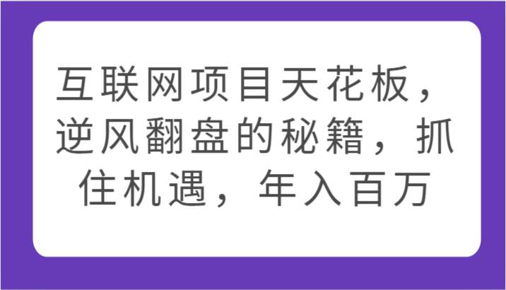 互联网项目天花板，逆风翻盘的秘籍，抓住机遇，年入百万-千寻创业网