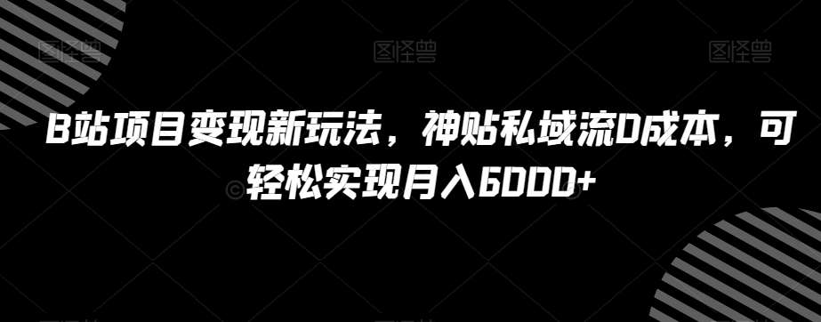 B站项目变现新玩法，神贴私域流0成本，可轻松实现月入6000+【揭秘】-千寻创业网