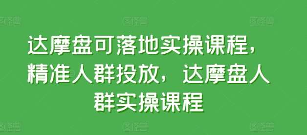达摩盘可落地实操课程，精准人群投放，达摩盘人群实操课程-千寻创业网