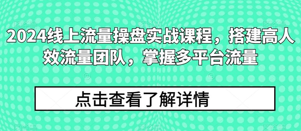 2024线上流量操盘实战课程，搭建高人效流量团队，掌握多平台流量-千寻创业网