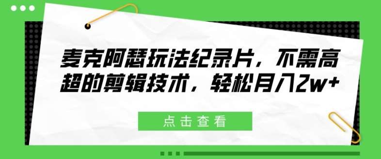 麦克阿瑟玩法纪录片，不需高超的剪辑技术，轻松月入2w+【揭秘】-千寻创业网