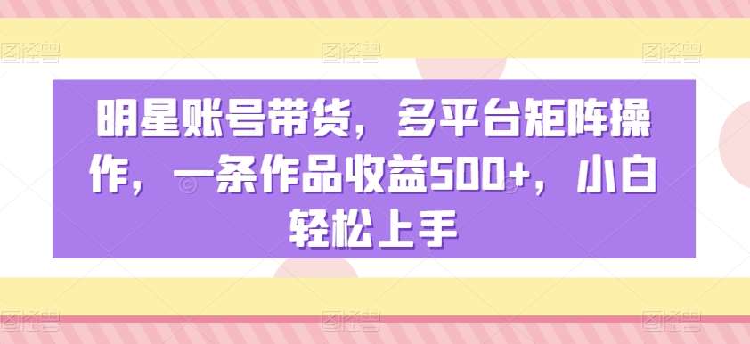 明星账号带货，多平台矩阵操作，一条作品收益500+，小白轻松上手【揭秘】-千寻创业网