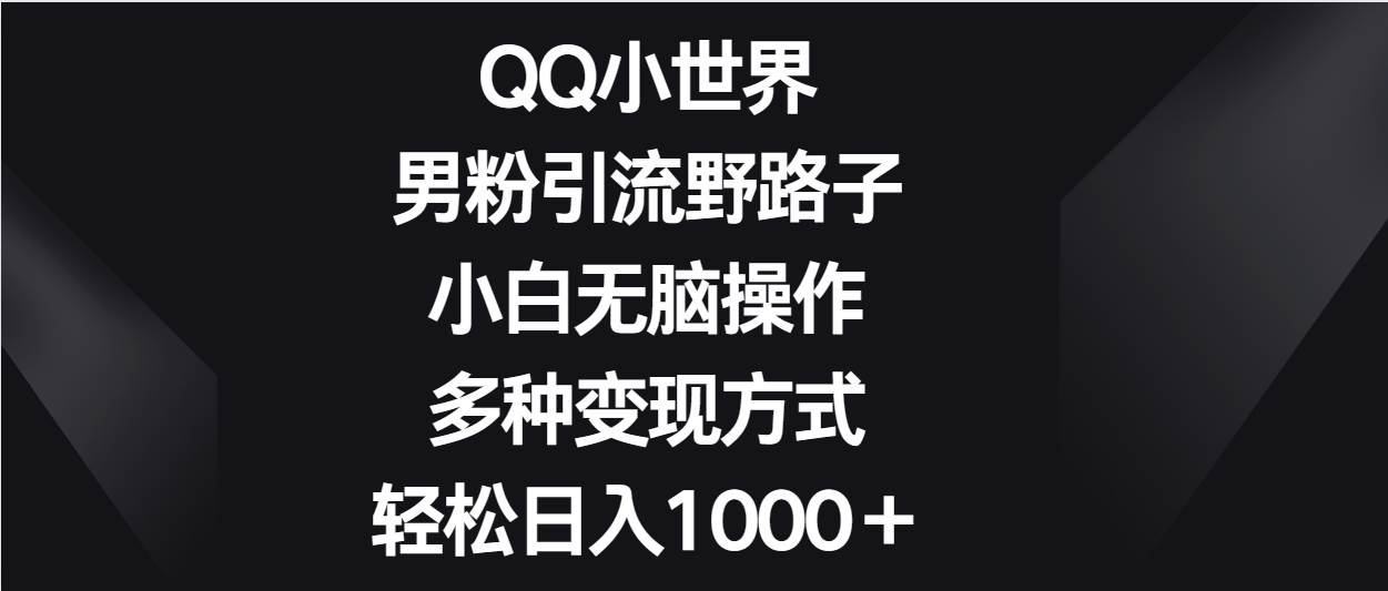 QQ小世界男粉引流野路子，小白无脑操作，多种变现方式轻松日入1000＋-千寻创业网