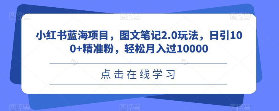 小红书蓝海项目，图文笔记2.0玩法，日引100+精准粉，轻松月入过10000【揭秘】-千寻创业网