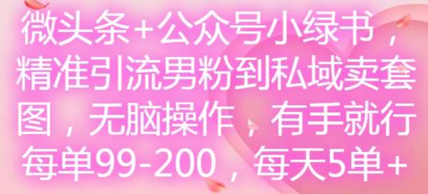 微头条+公众号小绿书，精准引流男粉到私域卖套图，无脑操作，有手就行，每单99-200，每天5单-千寻创业网
