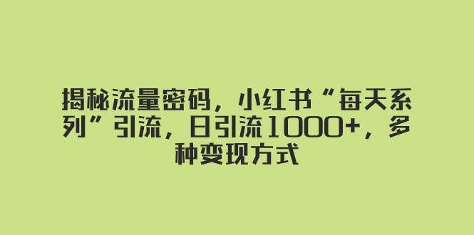 （8179期）揭秘流量密码，小红书“每天系列”引流，日引流1000+，多种变现方式-千寻创业网