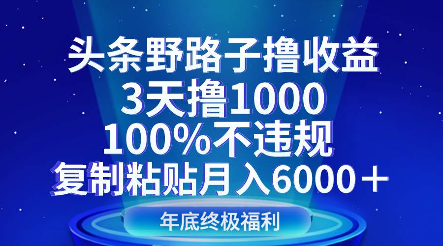 头条野路子撸收益，3天撸1000，100%不违规，复制粘贴月入6000＋-千寻创业网