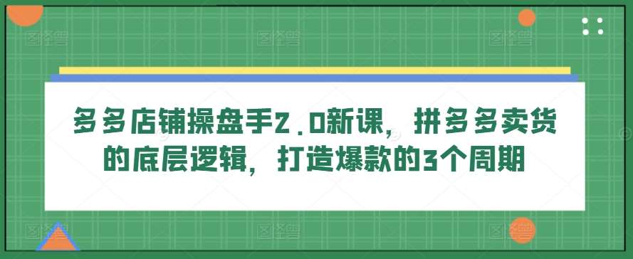多多店铺操盘手2.0新课，拼多多卖货的底层逻辑，打造爆款的3个周期-千寻创业网