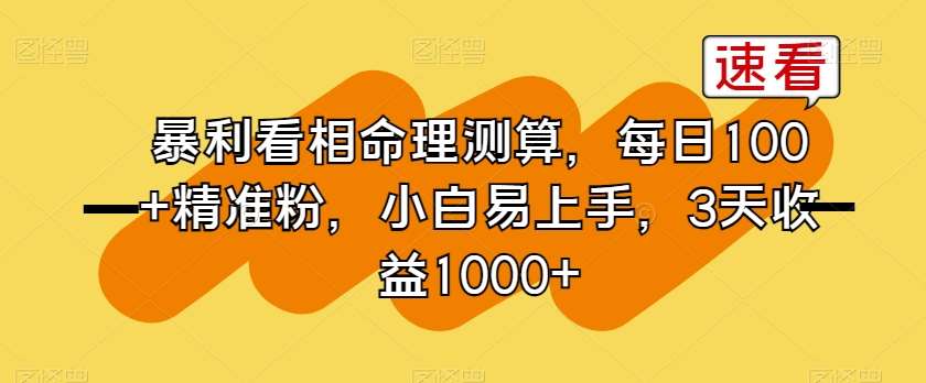 暴利看相命理测算，每日100+精准粉，小白易上手，3天收益1000+【揭秘】-千寻创业网