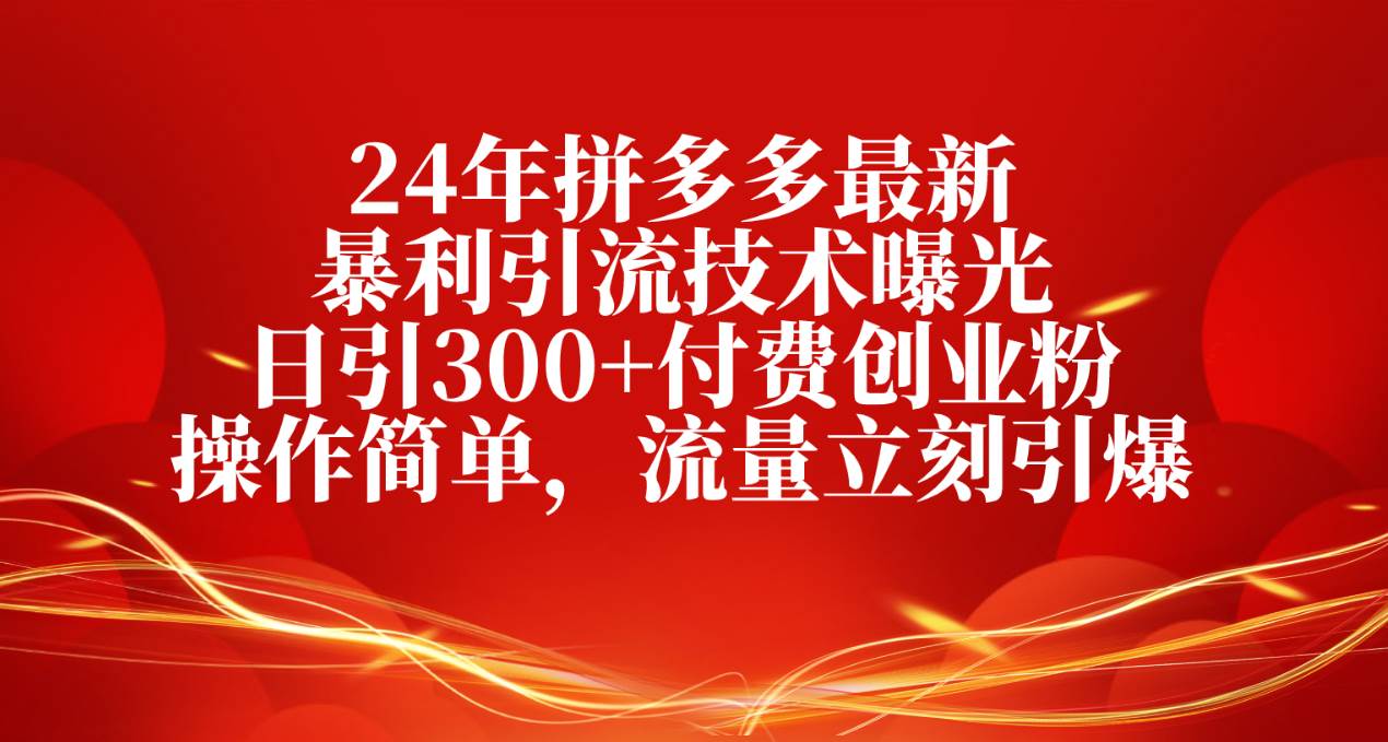 （10559期）24年拼多多最新暴利引流技术曝光，日引300+付费创业粉，操作简单，流量…-千寻创业网