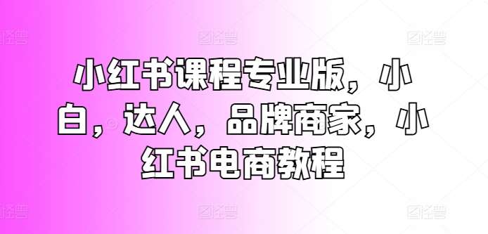 小红书课程专业版，小白，达人，品牌商家，小红书电商教程-千寻创业网