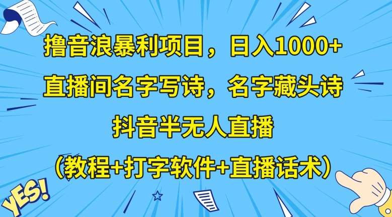 撸音浪暴利项目，日入1000+，直播间名字写诗，名字藏头诗，抖音半无人直播（教程+打字软件+直播话术）【揭秘】-千寻创业网