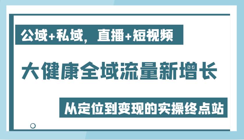 大健康全域流量新增长6.0，公域+私域，直播+短视频，从定位到变现的实操终点站-千寻创业网