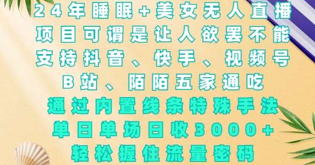 2024年睡眠+美女无人直播，通过内置线条特殊手法，单场日收3k+，轻松握住流量密码【揭秘】-千寻创业网