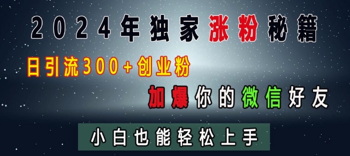 2024年独家涨粉秘籍，日引流300+创业粉，加爆你的微信好友，小白也能轻松上手-千寻创业网