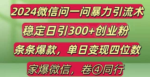 2024最新微信问一问暴力引流300+创业粉,条条爆款单日变现四位数【揭秘】-千寻创业网