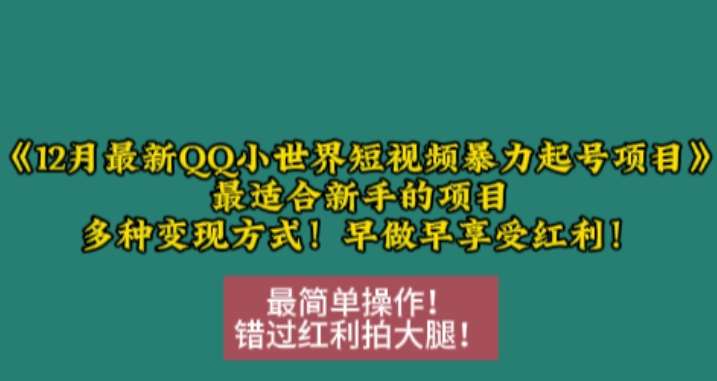 12月最新QQ小世界短视频暴力起号项目，最适合新手的项目，多种变现方式-千寻创业网
