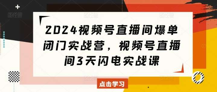 2024视频号直播间爆单闭门实战营，视频号直播间3天闪电实战课-千寻创业网