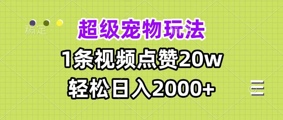 （13578期）超级宠物视频玩法，1条视频点赞20w，轻松日入2000+-千寻创业网