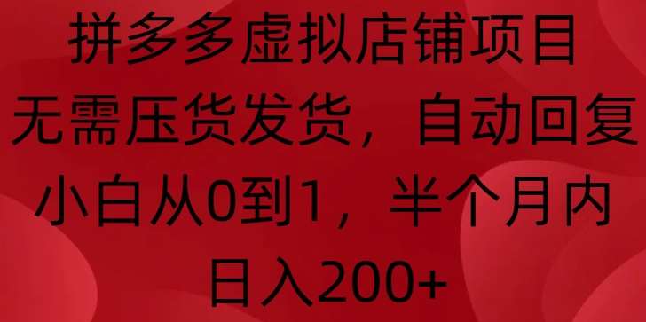 拼多多虚拟店铺项目，无需压货发货，自动回复，小白从0到1，半个月内日入200+【揭秘】-千寻创业网